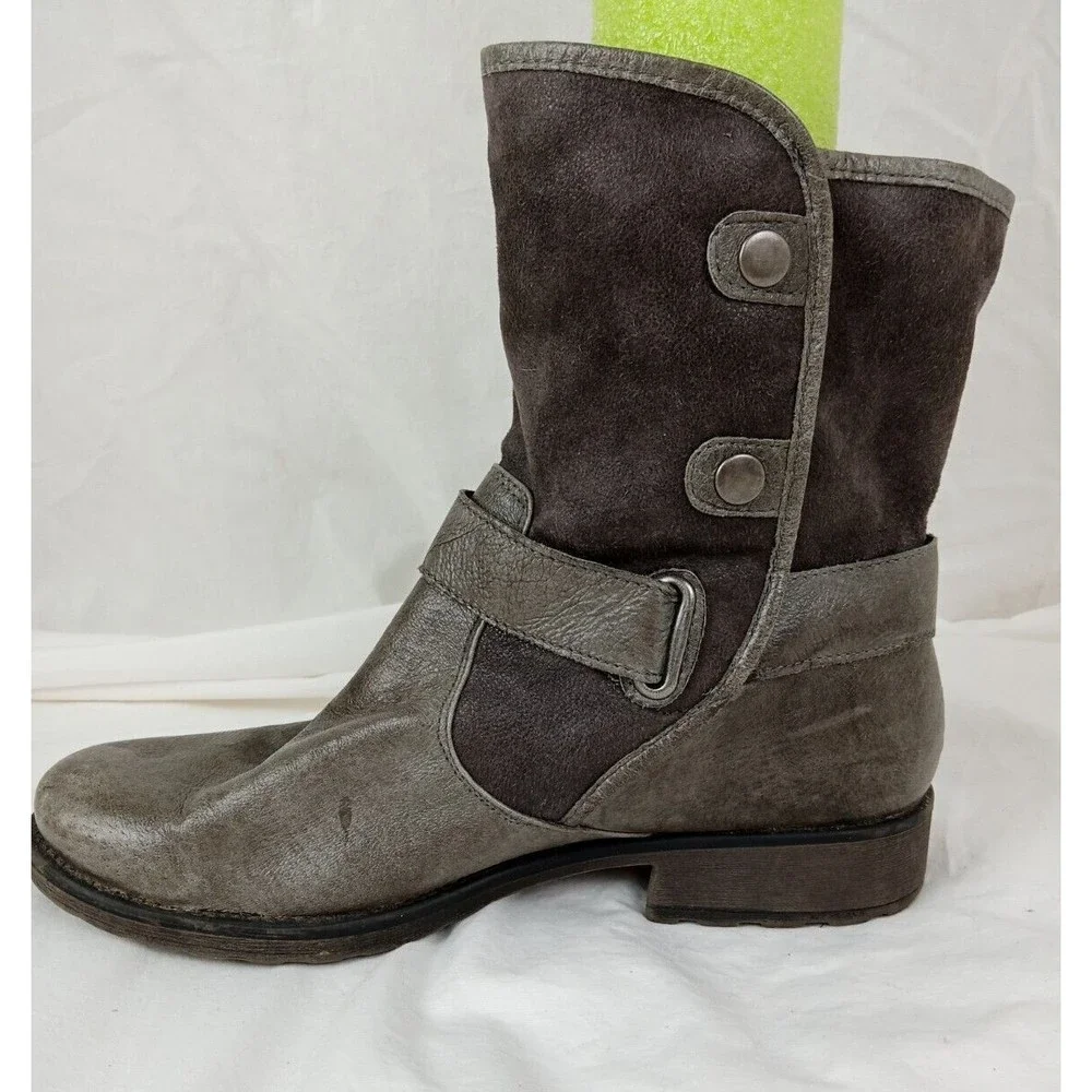 Bare Traps Select Gray Taupe Leather Ankle Boots Faux Fur Lined Womens 8 M - Picture 5 of 8